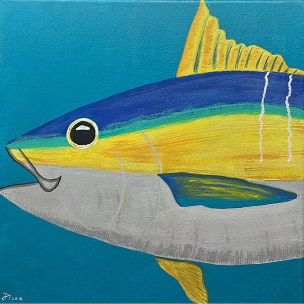 YELLOWFIN TUNA FISH ACRYLIC PAINTING 12” x 12” ORIGINAL ARTWORK
